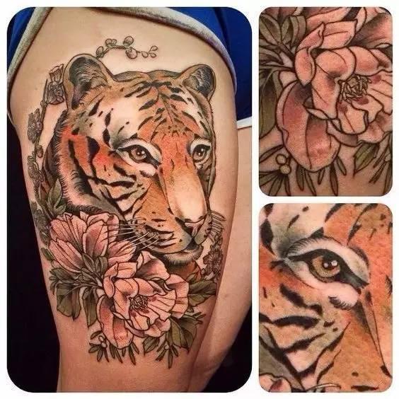 老虎吃瓜纹身图案